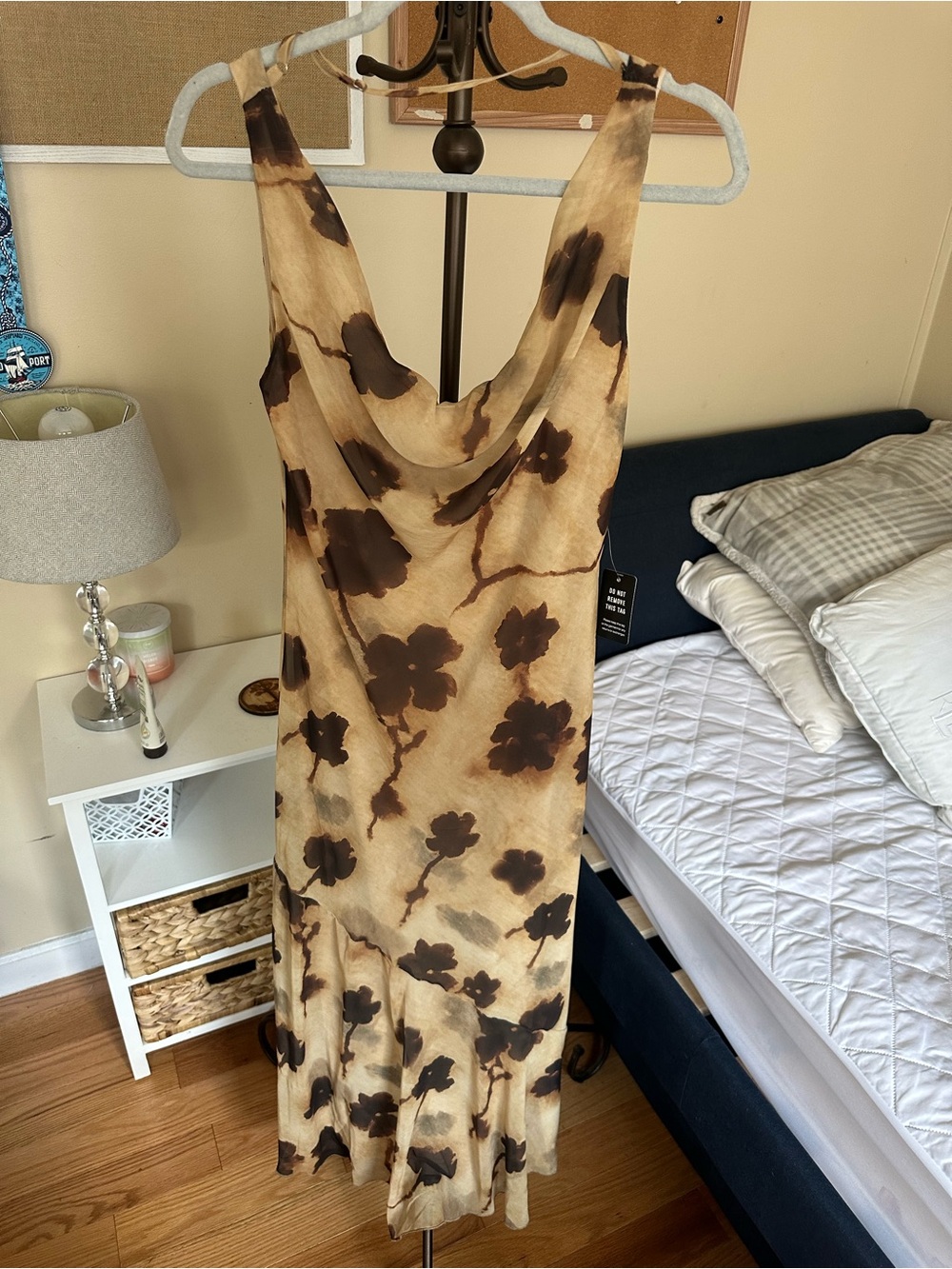 NWT Express Beige and Brown Floral Cowl Neck Midi Dress